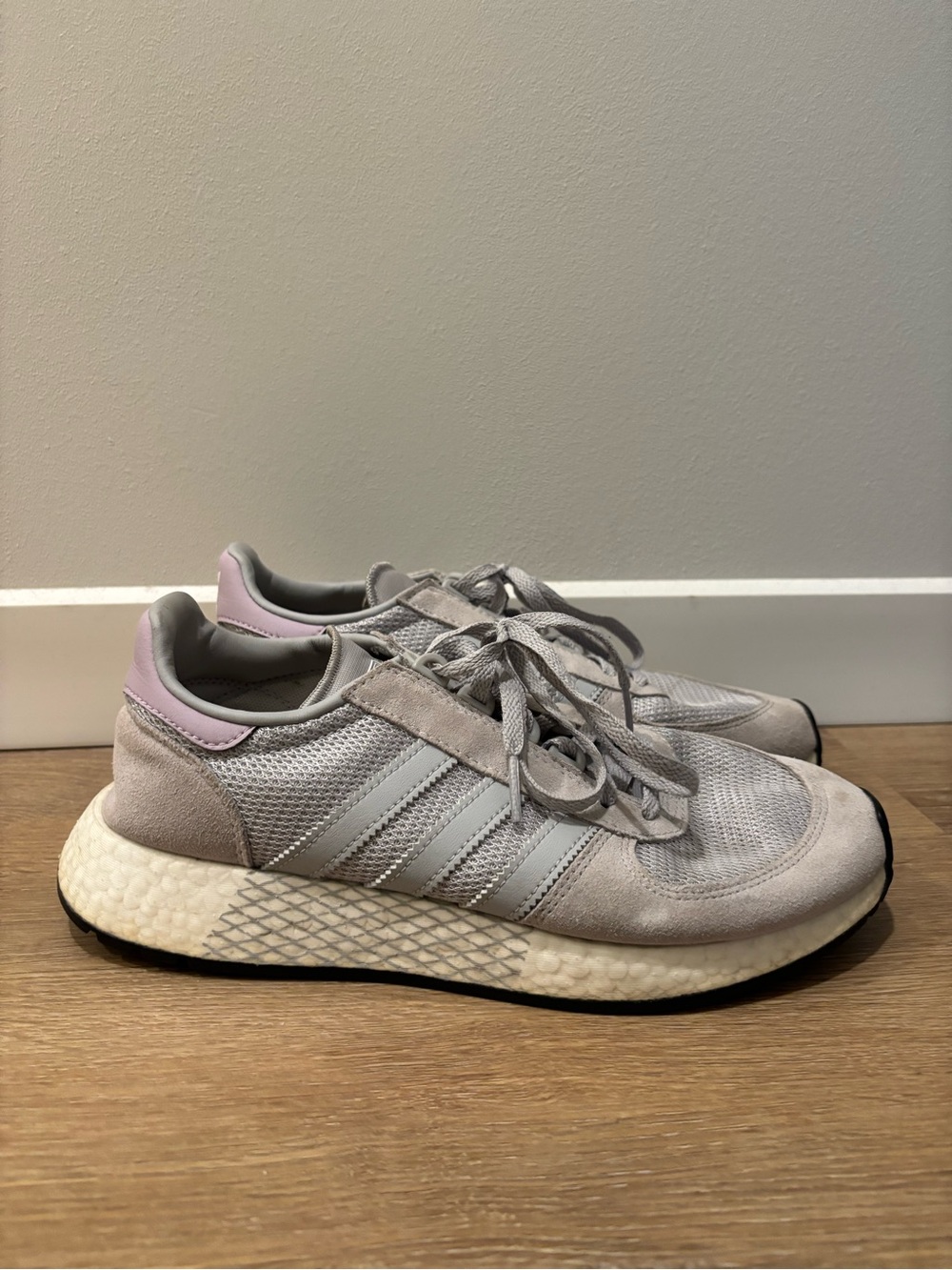 adidas Marathon tech Women's Light Gray Suede & Mesh Sneakers - size 8.5